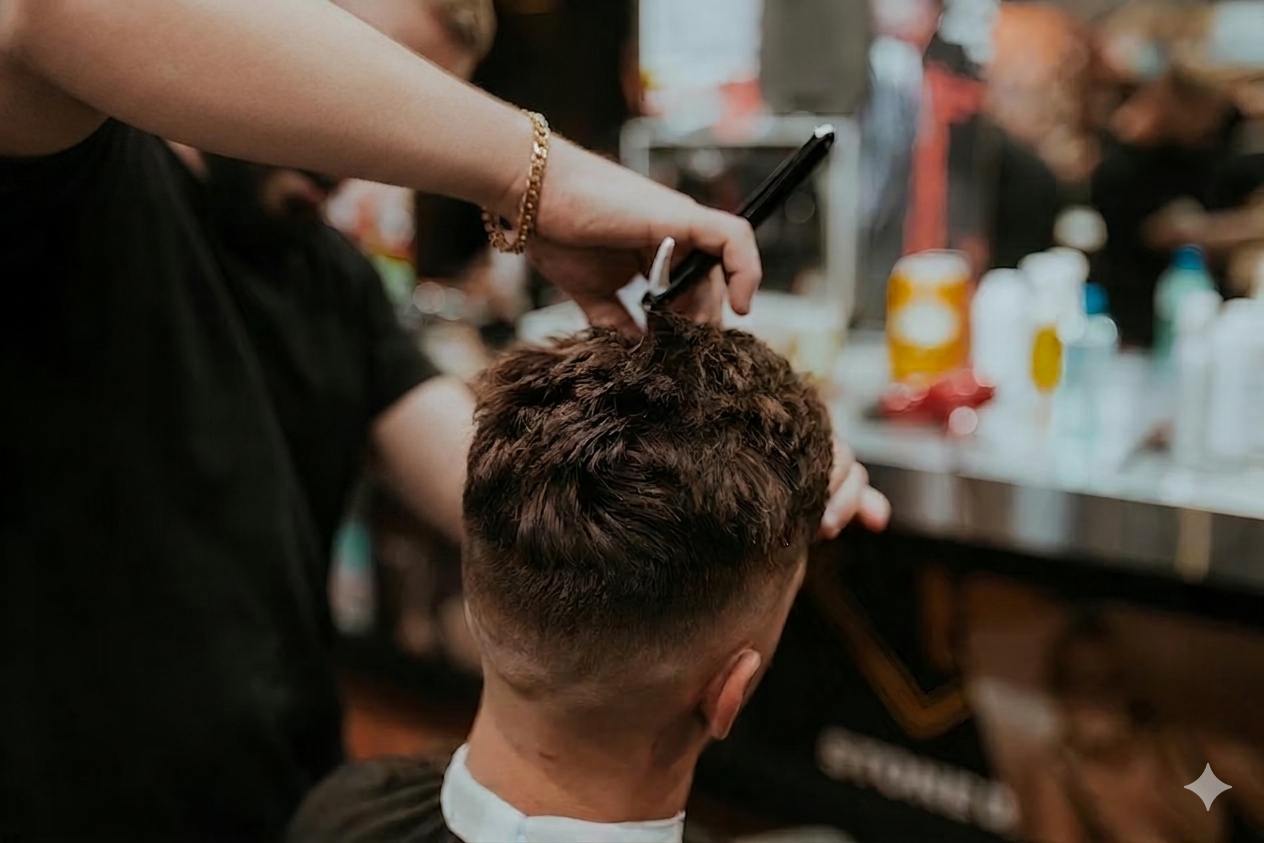 Mid-cut — scissor and comb work on side