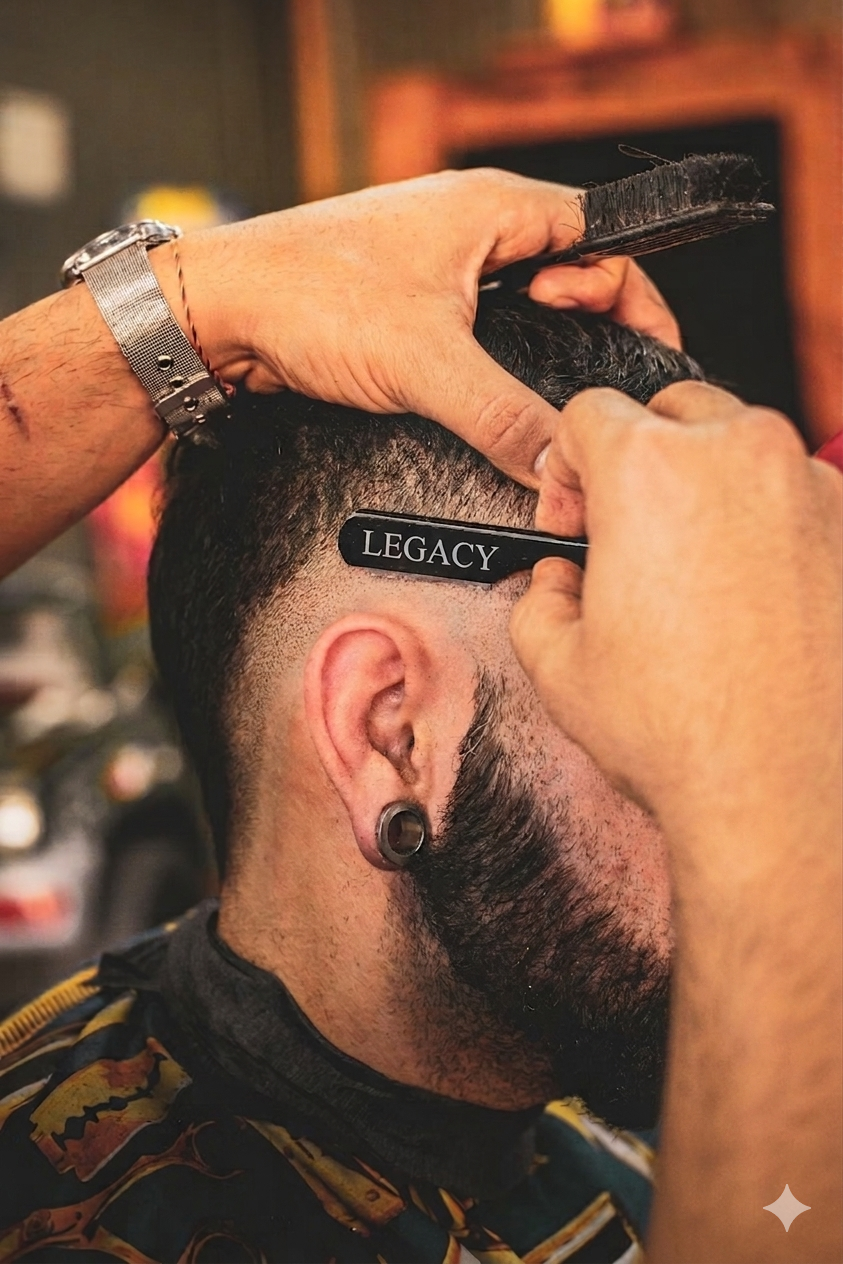 Barber sharpening a straight razor at Golden Touch Barber